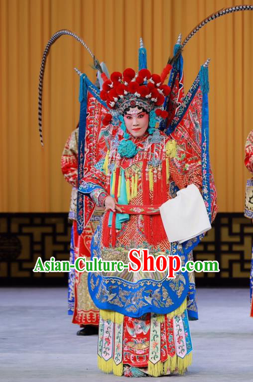 Chinese Beijing Opera Female General Apparels Costumes and Headdress Xiang Jiang Hui Traditional Peking Opera Tao Ma Tan Dress Actress Zhong Wuyan Garment