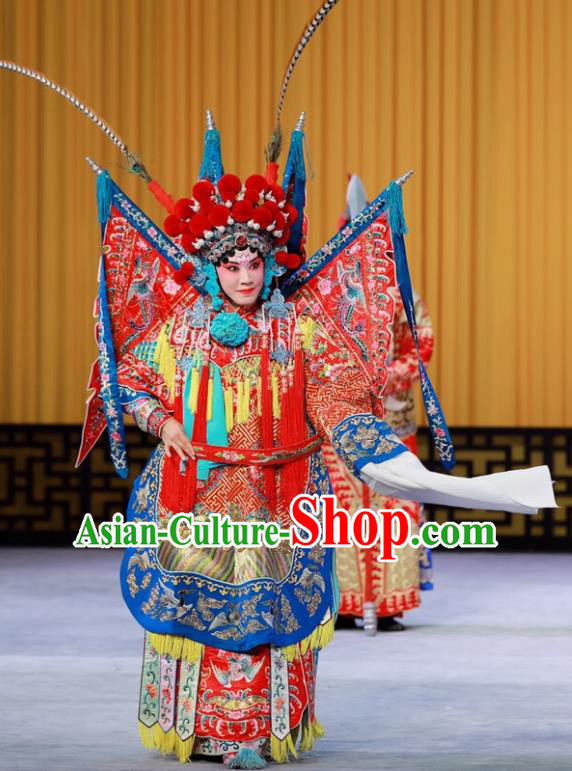 Chinese Beijing Opera Female General Apparels Costumes and Headdress Xiang Jiang Hui Traditional Peking Opera Tao Ma Tan Dress Actress Zhong Wuyan Garment