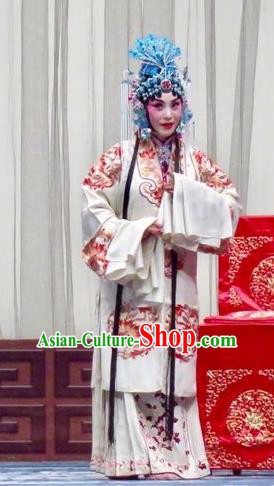 Chinese Ping Opera Princess Liu Jinding Apparels Costumes and Headpieces Traditional Pingju Opera San Kan Yu Mei Diva White Dress Garment