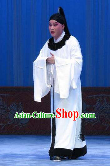 Zhou Ren Xian Sao Chinese Ping Opera Xiaosheng Costumes and Headwear Pingju Opera Young Male Zhou Ren White Apparels Clothing