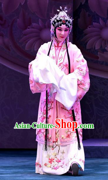 Chinese Beijing Opera Hua Tan Apparels Costumes and Headdress Love of Jade Hairpin Traditional Peking Opera Young Mistress Dress Actress Zhang Yuzhen Garment