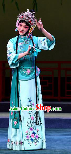 Chinese Beijing Opera Maidservant Apparels Costumes and Headdress Love of Jade Hairpin Traditional Peking Opera Xiaodan Dress Young Lady Xiao Hui Garment