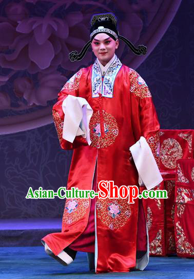 Love of Jade Hairpin Chinese Peking Opera Bridegroom Garment Costumes and Headwear Beijing Opera Scholar Zhao Qixian Apparels Young Male Clothing