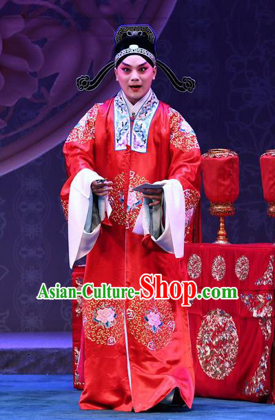 Love of Jade Hairpin Chinese Peking Opera Bridegroom Garment Costumes and Headwear Beijing Opera Scholar Zhao Qixian Apparels Young Male Clothing