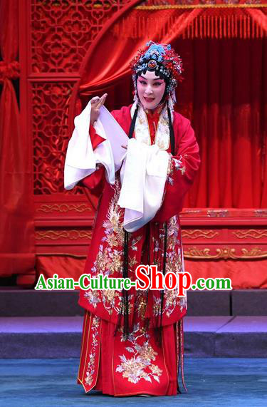 Chinese Beijing Opera Bride Apparels Costumes and Headdress Love of Jade Hairpin Traditional Peking Opera Hua Tan Zhang Yuzhen Dress Wedding Garment
