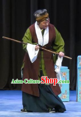 Chinese Ping Opera Elderly Female Apparels Costumes and Headdress Traditional Pingju Opera Zhou Ren Xian Sao Old Dame Dress Garment