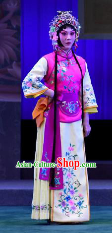 Chinese Beijing Opera Maidservant Xiao Hui Apparels Costumes and Headdress Love of Jade Hairpin Traditional Peking Opera Young Lady Dress Garment