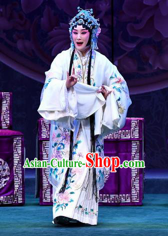 Chinese Beijing Opera Young Female Apparels Actress Zhang Yuzhen Costumes and Headdress Love of Jade Hairpin Traditional Peking Opera Hua Tan Dress Garment