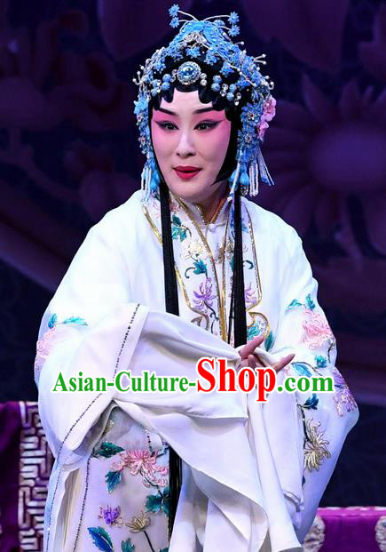 Chinese Beijing Opera Young Female Apparels Actress Zhang Yuzhen Costumes and Headdress Love of Jade Hairpin Traditional Peking Opera Hua Tan Dress Garment