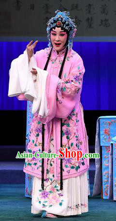 Chinese Beijing Opera Diva Zhang Yuzhen Apparels Costumes and Headdress Love of Jade Hairpin Traditional Peking Opera Hua Tan Dress Young Female Pink Garment