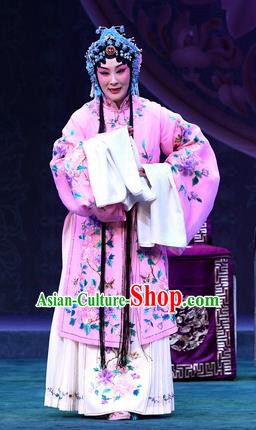 Chinese Beijing Opera Diva Zhang Yuzhen Apparels Costumes and Headdress Love of Jade Hairpin Traditional Peking Opera Hua Tan Dress Young Female Pink Garment
