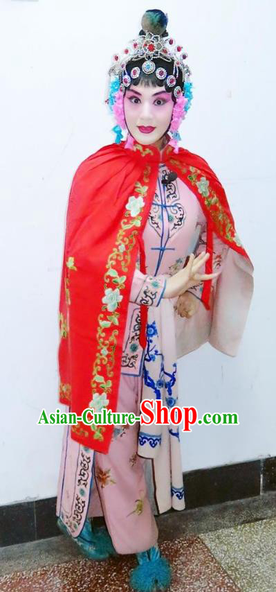 Chinese Ping Opera Wu Dan Pink Apparels Costumes and Headpieces Traditional Pingju Opera San Kan Yu Mei Martial Female Dress Garment