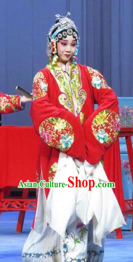 Chinese Ping Opera Bride Apparels Costumes and Headdress Traditional Pingju Opera Tao Li Mei Hua Tan Yuan Yuli Red Dress Garment