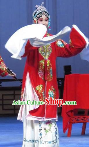 Chinese Ping Opera Bride Apparels Costumes and Headdress Traditional Pingju Opera Tao Li Mei Hua Tan Yuan Yuli Red Dress Garment