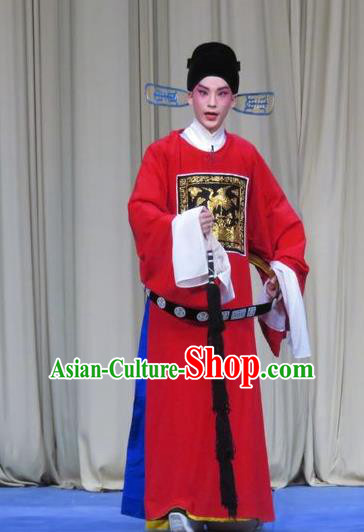 Tao Li Mei Chinese Ping Opera Number One Scholar Yan Wenmin Costumes and Hat Pingju Opera Xiaosheng Apparels Clothing