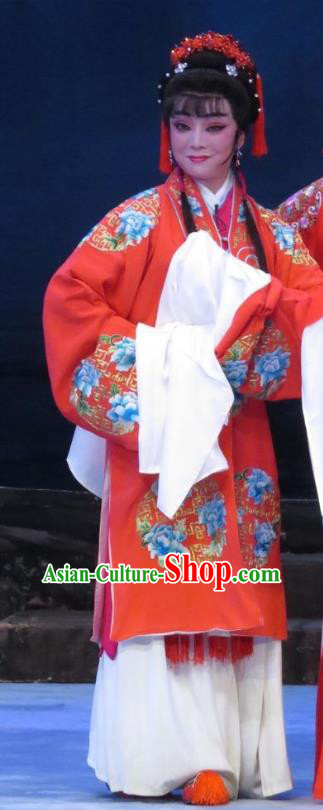 Chinese Ping Opera Bride Li Hua Apparels Costumes and Headpieces Traditional Pingju Opera Pear Blossom Love Diva Red Dress Garment