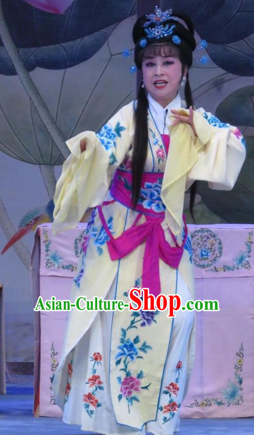 Chinese Ping Opera Hua Tan Leng Yue Apparels Costumes and Headpieces Traditional Pingju Opera Pear Blossom Love Actress Yellow Dress Garment