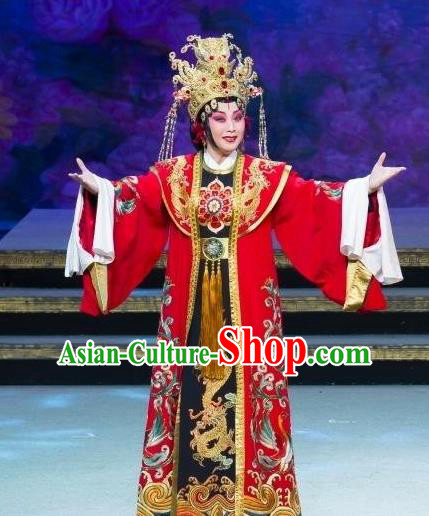 Chinese Beijing Opera Empress Apparels Costumes and Headdress The Purple Robe Story Traditional Peking Opera Queen Dress Diva Wuzetian Garment