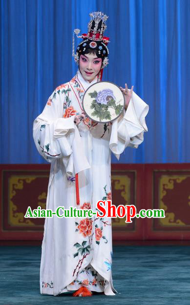 Chinese Beijing Opera Young Woman Apparels Costumes and Headdress Xie Yaohuan Traditional Peking Opera Hua Tan Dress Actress Garment