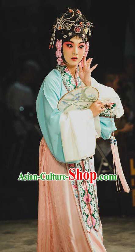 Chinese Beijing Opera Court Lady Apparels Costumes and Headdress Xie Yaohuan Traditional Peking Opera Young Female Actress Dress Garment