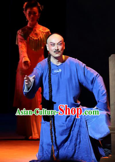 Jin LV Qu Chinese Peking Opera Garment Costumes and Headwear Beijing Opera Apparels Qing Dynasty Scholar Gu Zhenguan Clothing
