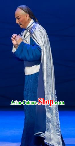 Jin Lv Qu Chinese Peking Opera Laosheng Garment Costumes and Headwear Beijing Opera Elderly Male Apparels Qing Dynasty Scholar Gu Zhenguan Clothing