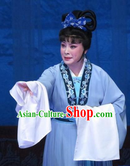 Chinese Ping Opera Diva Zhang Shangzhu Apparels Costumes and Headpieces Tell on Sargam Traditional Pingju Opera Distress Maiden Dress Garment