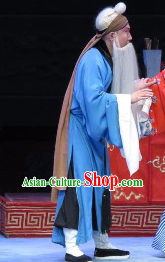 Tell on Sargam Chinese Ping Opera Old Servant Zhang Zhong Garment Costumes and Headwear Pingju Opera Elderly Male Apparels Clothing
