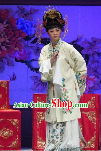 Chinese Ping Opera Huadan Zhang Saizhu Apparels Costumes and Headpieces Tell on Sargam Traditional Pingju Opera Young Female Yellow Dress Garment