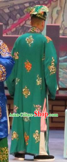 Chinese Ping Opera Southeast Fly the Peacocks Garment Costumes and Headwear Pingju Opera Bully Apparels Rich Childe Green Robe Clothing