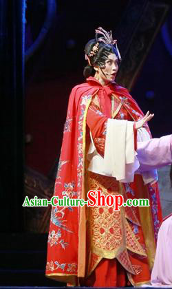 Chinese Ping Opera Empress Liu E Apparels Costumes and Headpieces Traditional Pingju Opera Palm Civet for Prince Noble Consort Red Dress Garment