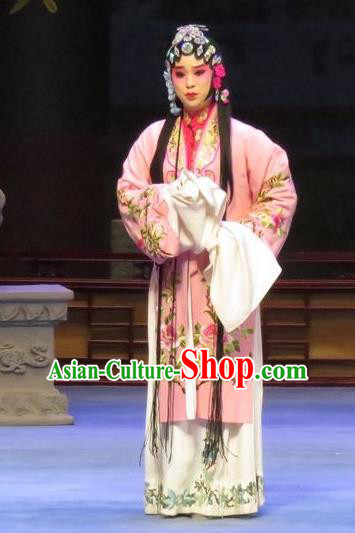 Chinese Ping Opera Hua Tan Apparels Costumes and Headpieces Southeast Fly the Peacocks Traditional Pingju Opera Actress Liu Lanzhi Pink Dress Garment