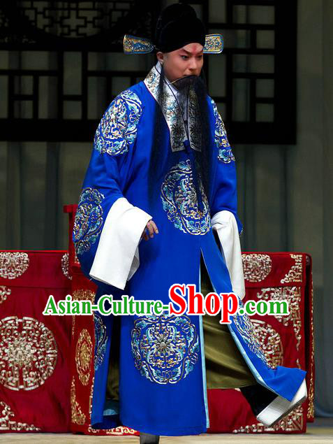 Han Yuniang Chinese Peking Opera Official Cheng Pengjv Embroidered Robe Garment Costumes and Headwear Beijing Opera Laosheng Apparels Clothing