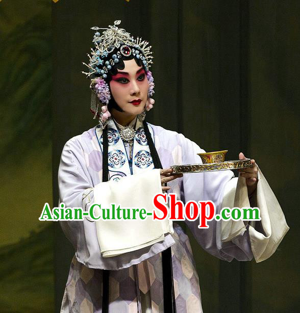 Chinese Beijing Opera Young Female Apparels Costumes and Headdress Han Yuniang Traditional Peking Opera Diva Dress Taoist Nun Garment