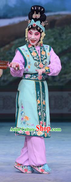 Chinese Beijing Opera Young Female Apparels Costumes and Headdress San Da Tao Sanchun Traditional Peking Opera Martial Woman Dress Garment