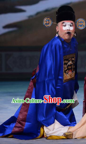 San Da Tao Sanchun Chinese Peking Opera Chou Role Garment Costumes and Headwear Beijing Opera Clown Apparels Magistrate Official Clothing