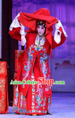 Chinese Beijing Opera Bride Wedding Apparels Costumes and Headdress San Da Tao Sanchun Traditional Peking Opera Hua Tan Red Dress Young Female Garment