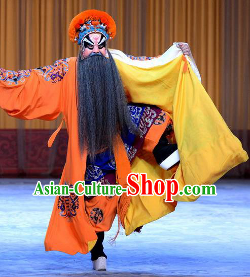 Nine Dragons Cup Chinese Peking Opera Laosheng Garment Costumes and Headwear Beijing Opera Apparels Elderly Male Clothing