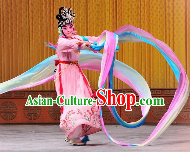Chinese Beijing Opera Petal Sprinkles From Heaven Apparels Costumes and Headdress Traditional Peking Opera Actress Dress Goddess Garment