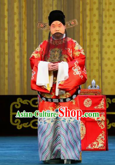 Chained Traps Chinese Peking Opera Elderly Male Garment Costumes and Headwear Beijing Opera Laosheng Apparels Official Huang Santai Clothing