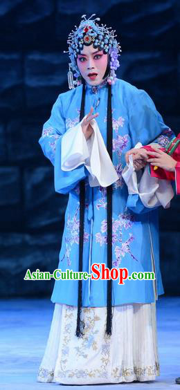 Chinese Beijing Opera Young Lady Apparels Costumes and Headdress On A Wall and Horse Traditional Peking Opera Hua Tan Actress Li Qianjun Dress Garment