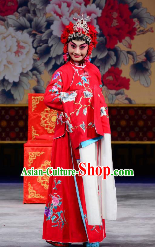 Chinese Beijing Opera Bride Chen Xiuying Apparels Romance of the Iron Bow Costumes and Headpieces Traditional Peking Opera Hua Tan Dress Young Beauty Garment