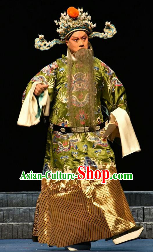 Qing Tian Dao Chinese Peking Opera Garment Costumes and Headwear Beijing Opera Laosheng Apparels Loyal Official Clothing