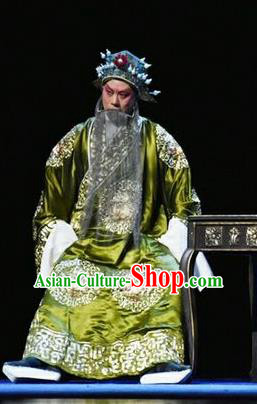 Qing Tian Dao Chinese Peking Opera Laosheng Garment Costumes and Headwear Beijing Opera Elderly Male Apparels Loyal Official Clothing