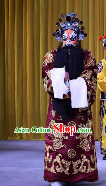 Jiu Jiang Kou Chinese Peking Opera Lord Garment Costumes and Headwear Beijing Opera Elderly Male Apparels Marshal Chen Youliang Clothing
