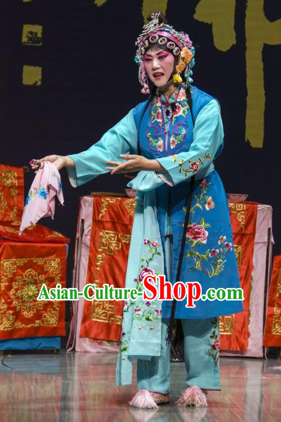 Chinese Beijing Opera Young Lady Apparels Ba Zhen Tang Costumes and Headpieces Traditional Peking Opera Xiaodan Dress Maidservant Chunlan Garment