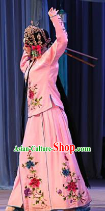 Chinese Beijing Opera Xiaodan Apparels Ba Zhen Tang Costumes and Headpieces Traditional Peking Opera Young Lady Chun Lan Pink Dress Garment