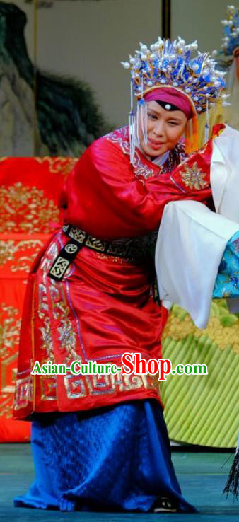 Chinese Beijing Opera Vieille Dame Apparels Ba Zhen Tang Costumes and Headpieces Traditional Peking Opera Countess Dress Elderly Female Red Garment
