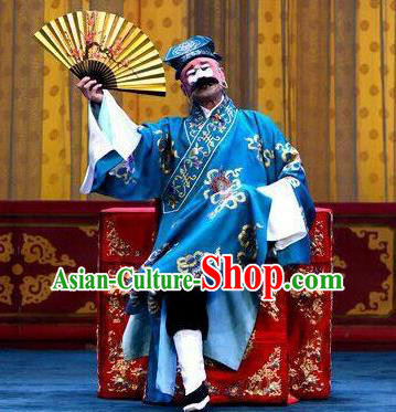 Qi Yuan Bao Chinese Peking Opera Bully Zhao Da Garment Costumes and Headwear Beijing Opera Chou Role Apparels Clothing
