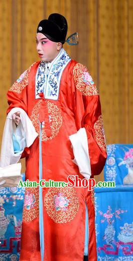 Qi Shuang Hui Chinese Peking Opera Young Male Wedding Garment Costumes and Headwear Beijing Opera Xiaosheng Apparels Bridegroom Zhao Chong Clothing